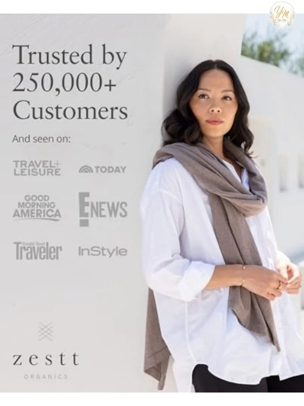Organic Cotton Travel Scarf Wrap Shawl Women Machine Washable